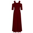 thumbnail image 4 of Robes pour Filles Femmes Ample Col en V Épaules Dénudées Uni Manches Mi-Longues Manche Ample Décontractée Longue Robe en Liquidation, 4 of 5