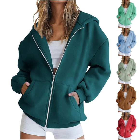 CFLVAEK Plus Size Hoodies for Women Loose Zip Up Hoodie Sweatshirts Casual Long Sleeve Fall Winter Sweatshirt with Pockets Green L