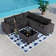 thumbnail image 1 of Kullavik Patio 6-Piece Steel Outdoor Wicker Sectional Sets with Cushions,Black, 1 of 5