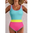thumbnail image 4 of I AM A FASHION JUNKY Iceland Blue Textured Color Block Patchwork One Piece Swimsuit (IcelandBlue, XL, 97%Polyester+3%Elastane), 4 of 17