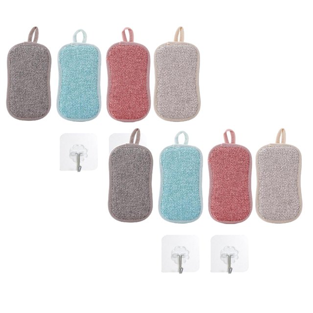 Oleegame 2PC Ten Dollar Items Microfiber Washable Reusable Scouring 4PCS Sponge Dish Sponge With 2Sticky Hooks Cleaning