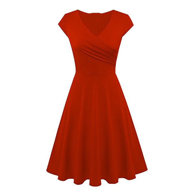 Robes d'Été Grande Taille pour Femmes 2024 Décontractées Couleur Décontractée Manches Courtes Col en V Robe Ample Économisez jusqu'à 65 % de Rabais!