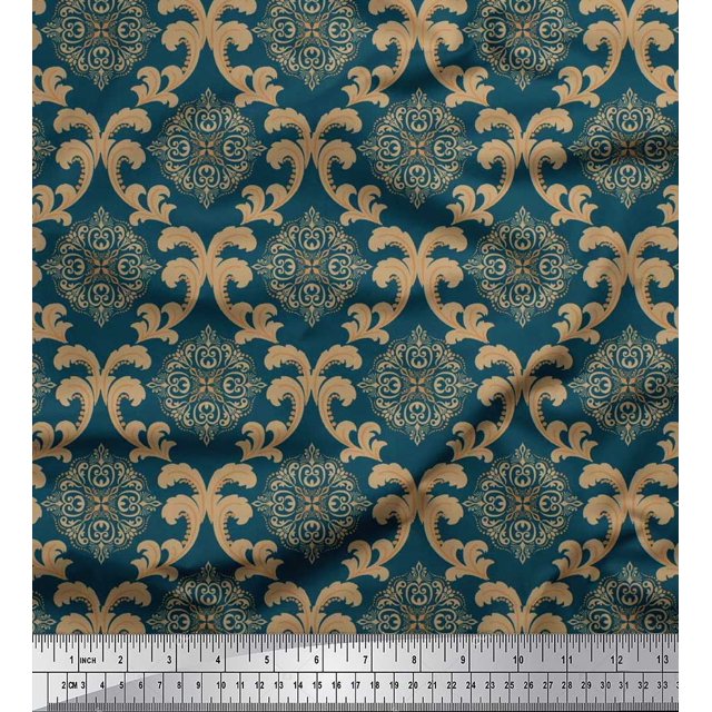 Soimoi Poly Georgette Fabric Swirl & Ogee Damask Print Sewing Fabric Yard 42 Inch Wide