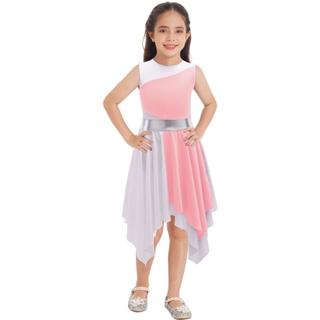Yartina Robe de Danse Asymétrique pour Filles, Tunique de Prière Lituricale, Rose Clair 10
