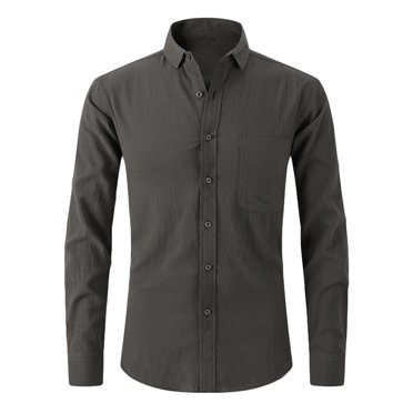 Penkiiy Chemises Habillées pour Hommes Hommes Décontractées Boutons Uni avec Poche Col Rabattu Manches Longues Chemise Respirante Blouse Chemises Gris Foncé