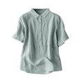 thumbnail image 3 of Sentmoon Women Summer Tops Collar Loose Linen Beach Tshirts with Button Breathable Solid Color Short Sleeve Summer Outfits for Women Fashion for Vacation L, 3 of 6
