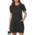 thumbnail image 2 of Timegard Robes de Maison pour Femmes Col Ras du Cou Manches Courtes Coupe Ajustée Couleur Unie Décontractée Confortable Robe Poches, 2 of 7