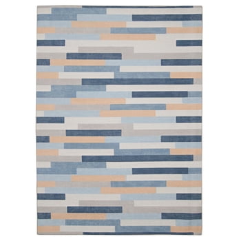 Tapis d'extérieur lavable Miami ivoire & bleu 5 pi x7 pi