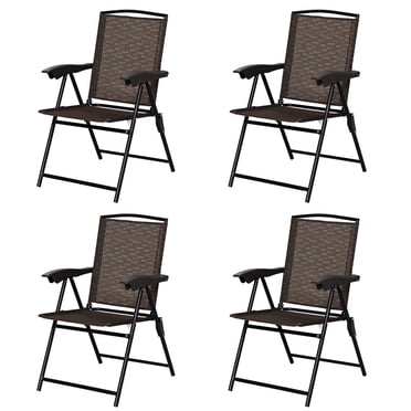 Costway 4PCS Folding Sling Chairs Steel Armrest Patio Garden Camping W/ Adjustable Back