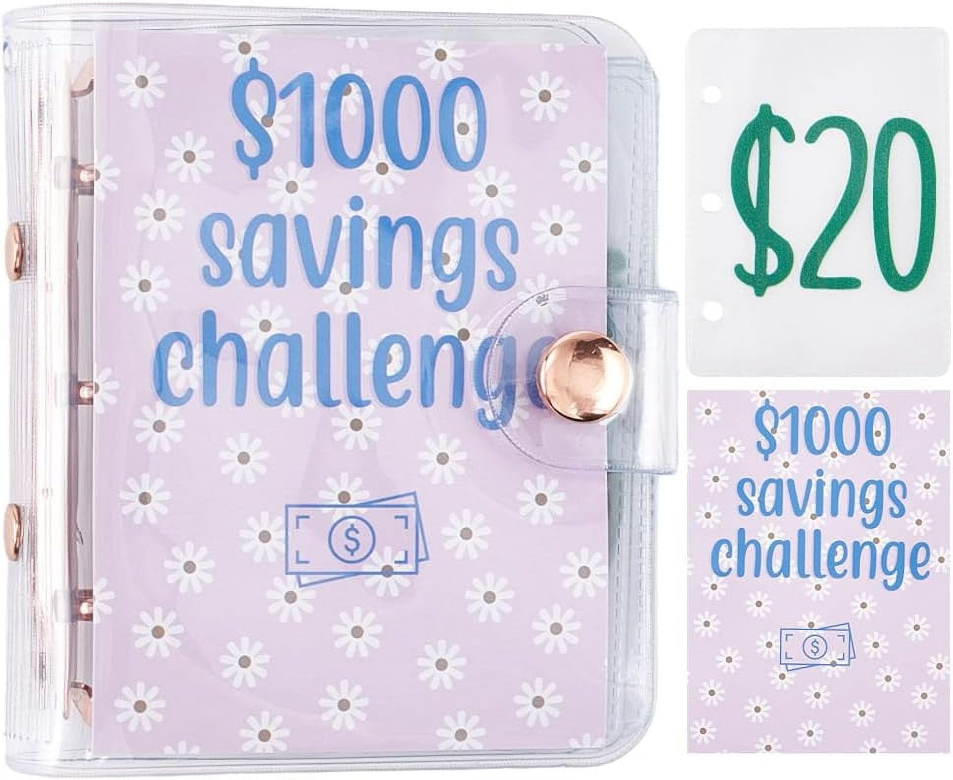 Mini Binder with Cash Envelopes $1000 Savings Challenge Binder Money Budgets Cash Wallet PVC Binder Notebook Reusable for Saving Budgeting Christmas Mothers Day Home Office School Gifts Pink