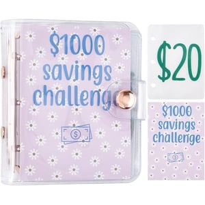 Mini Binder with Cash Envelopes $1000 Savings Challenge Binder Money Budgets Cash Wallet PVC Binder Notebook Reusable for Saving Budgeting Christmas Mothers Day Home Office School Gifts Pink