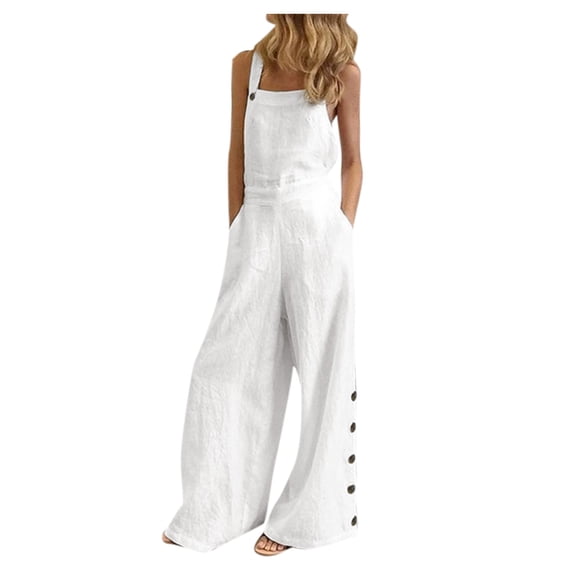 Mrat Jumpsuit Fashion Overalls Jumpsuit Ladies Sleeveless Overalls Jumpsuit Casual Solid Summer Wide Leg Bib Pants Comfy Denim Jumpsuit