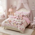 thumbnail image 3 of JOLUSERE Cartoon Pink Comforter Twin Set，2-Pieces Lovely Kitten Pattern Bedding Set for Kids, 3 of 10