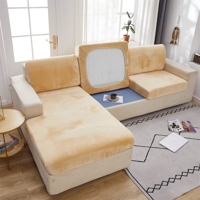 2024 Soft Velvet Sofa Seat Cushion Cover - Stretch Non-Slip Sofa Cover Couch Cushion Covers for Sectional Sofa L Shape Sofa Cushion Slipcover Furniture Protection (Grey Large Single Sea