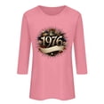 thumbnail image 4 of Uootdi Hauts pour Femmes Manches 3/4 Col Rond Imprimé Palmier Coucher de Soleil 1976 Coupe Décontractée Rétro Plage Vacances T-Shirts Cadeau, 4 of 5