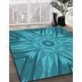 thumbnail image 3 of Ahgly Company Tapis Rond Lavable en Machine Intérieur Transitionnel Vert Cyan Foncé, 8 Pieds Rond, 3 of 7
