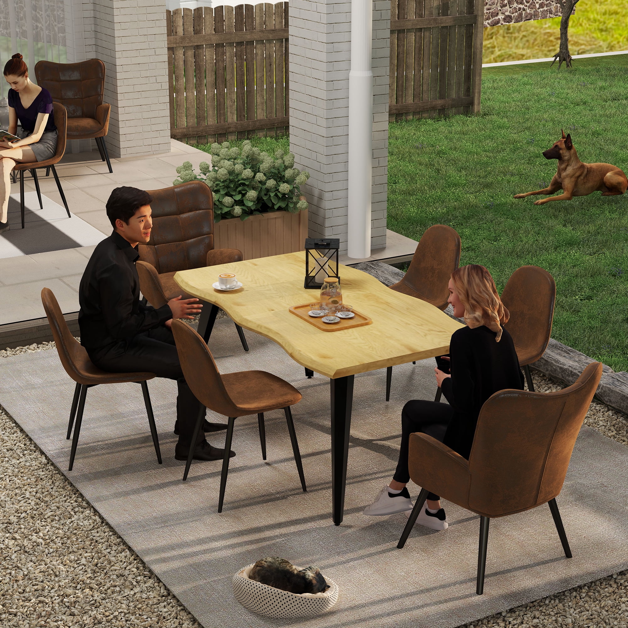 Ensemble de salle à manger rectangulaire moderne 5 pièces Homy Casa, table en faux bois avec 4 chaises rembourrées