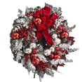 thumbnail image 2 of Cheers Christmas Artificial Wreath Flocking Snow Covered Rattan Upside Down Tree Red Bowknot Ribbon Scene Layout Shiny Balls Xmas Door Decor Hanging Garland Pendant for Party, 2 of 2