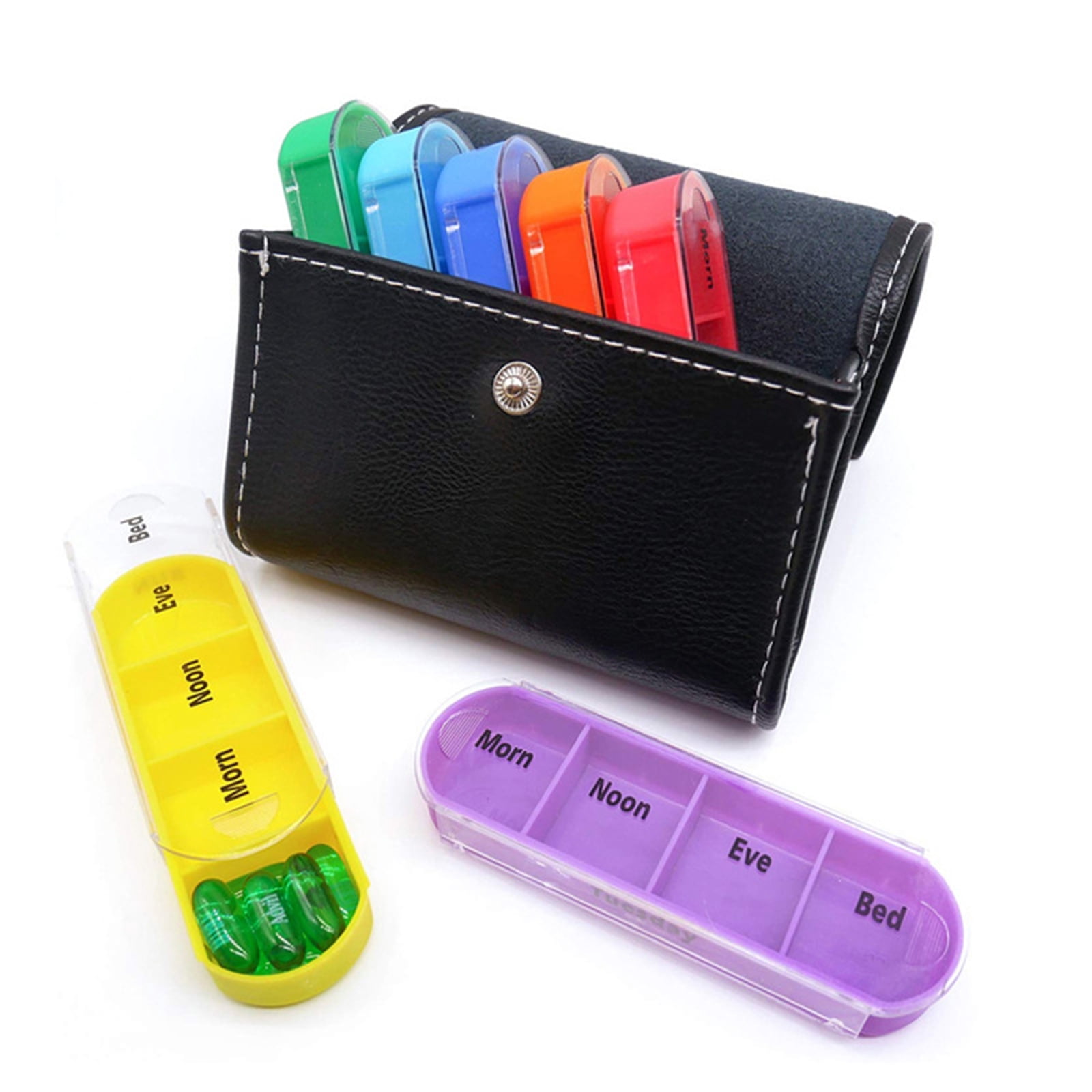 Yeacher 7 Days Weekly Pill Box 28 Compartments Pill Organizer Medicine Storage Dispenser Case Vitamin Organizer for Travel with PU Leather Bag