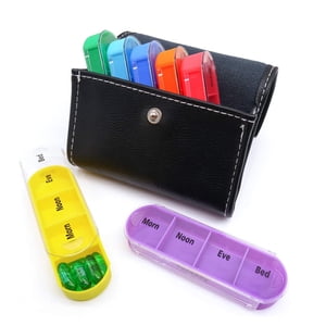 Yeacher 7 Jours Boîte à pilules hebdomadaire 28 Compartiments Pillet Organisateur de stockage de médicaments Distributeur de vitamine Organisateur pour les voyages avec PU Sac en cuir
