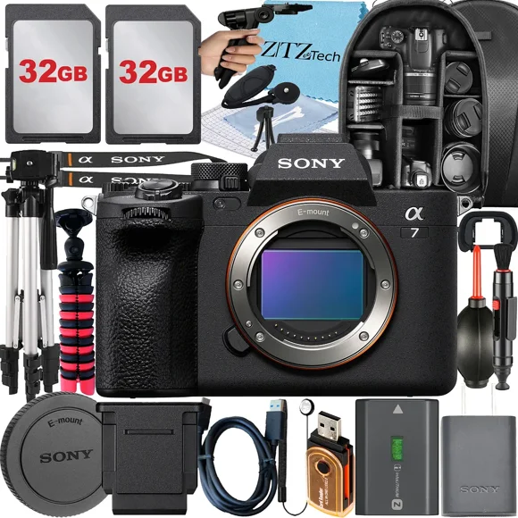 Sony a7 IV Mirrorless Camera + Tripod + 2 Pack 32GB Memory Card + Backpack + ZeeTech Accessory Bundle