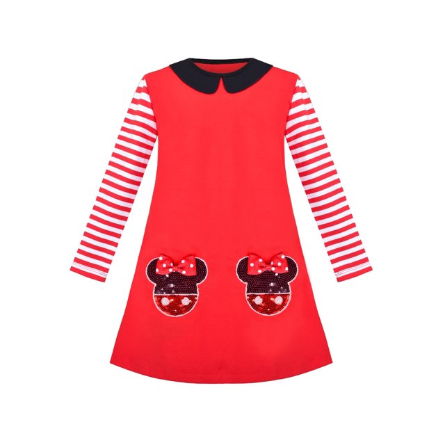 Robe Fille Manches Longues Mignonne Nœud Papillon Décontractée Coton 5 Ans