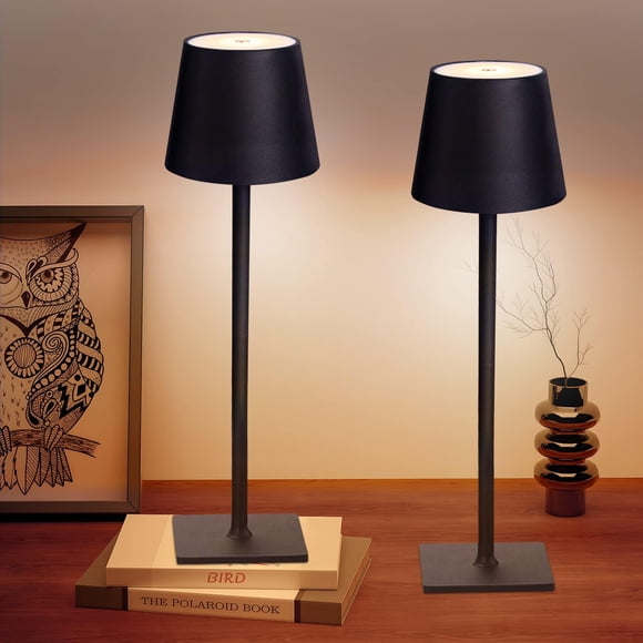Lampes de Table Rechargeables, Lot de 2, Lampes de Bureau Portatives à Commande Tactile avec Batterie de 5000 mAh, DEL à 3 Couleurs à Intensité Réglable pour Chambre, Bureau, Souper, Extérieur