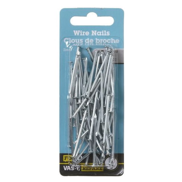 1-1/2 Pouces 15 Ga Accessoires de Fil Lot de 2 Onces de Clous de Fil Finition Vive avec Têtes Lisses Qui s'Enfoncent dans la Plupart des Bois, Emballés sur une Carte Bleue, Convenant aux Bricolages et aux Tâches Légères d'Amélioration de la Maison.