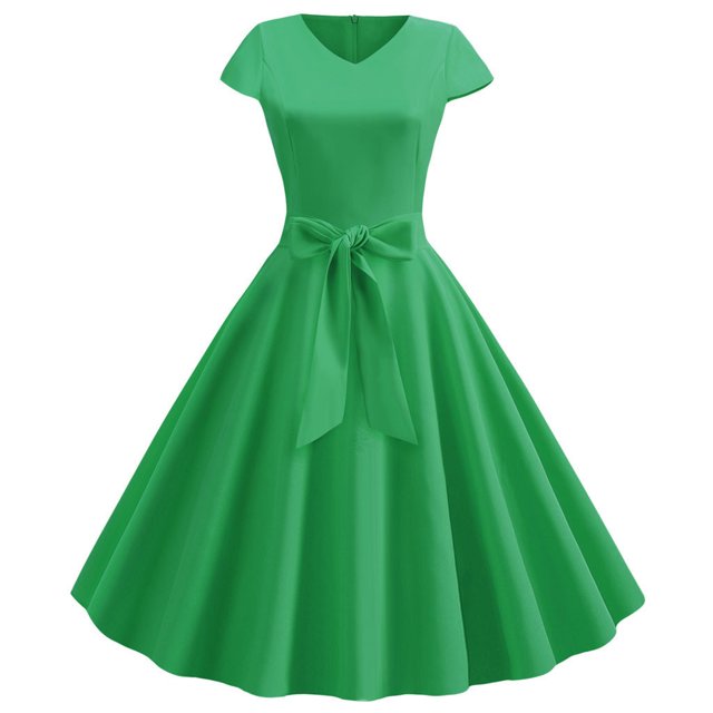 EGNMCR Robes d'Été Femmes Tendance 2024 Femmes Vintage Manches Courtes 50s Ménagère Décontractée Soirée Fête Bal Robe