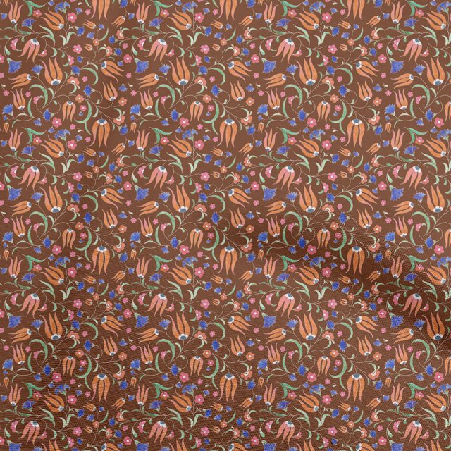 oneOone Popeline de Coton Brun Rouille Tissu Floral Tissu pour Robe Tissu Imprimé Tissu au Mètre 56 Pouces de Large