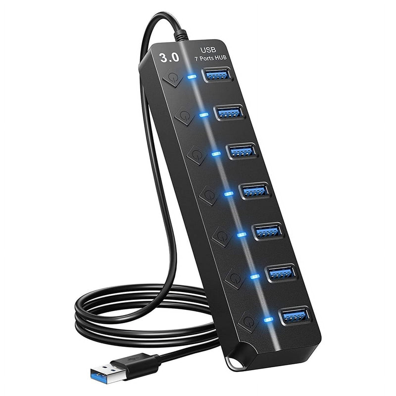 7 Ports USB Hub Splitter Multi Hub USB 3.0 Adapter USB Several Ports Adapter with Switches and Lights,1 x USB Hub Splitter,Black