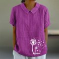 thumbnail image 1 of Jsaierl Chemises en Lin d'Été pour Femmes Imprimé Pissenlit Col à Revers Manches Courtes Blouses Simples Décontractées Polyvalentes, 1 of 4