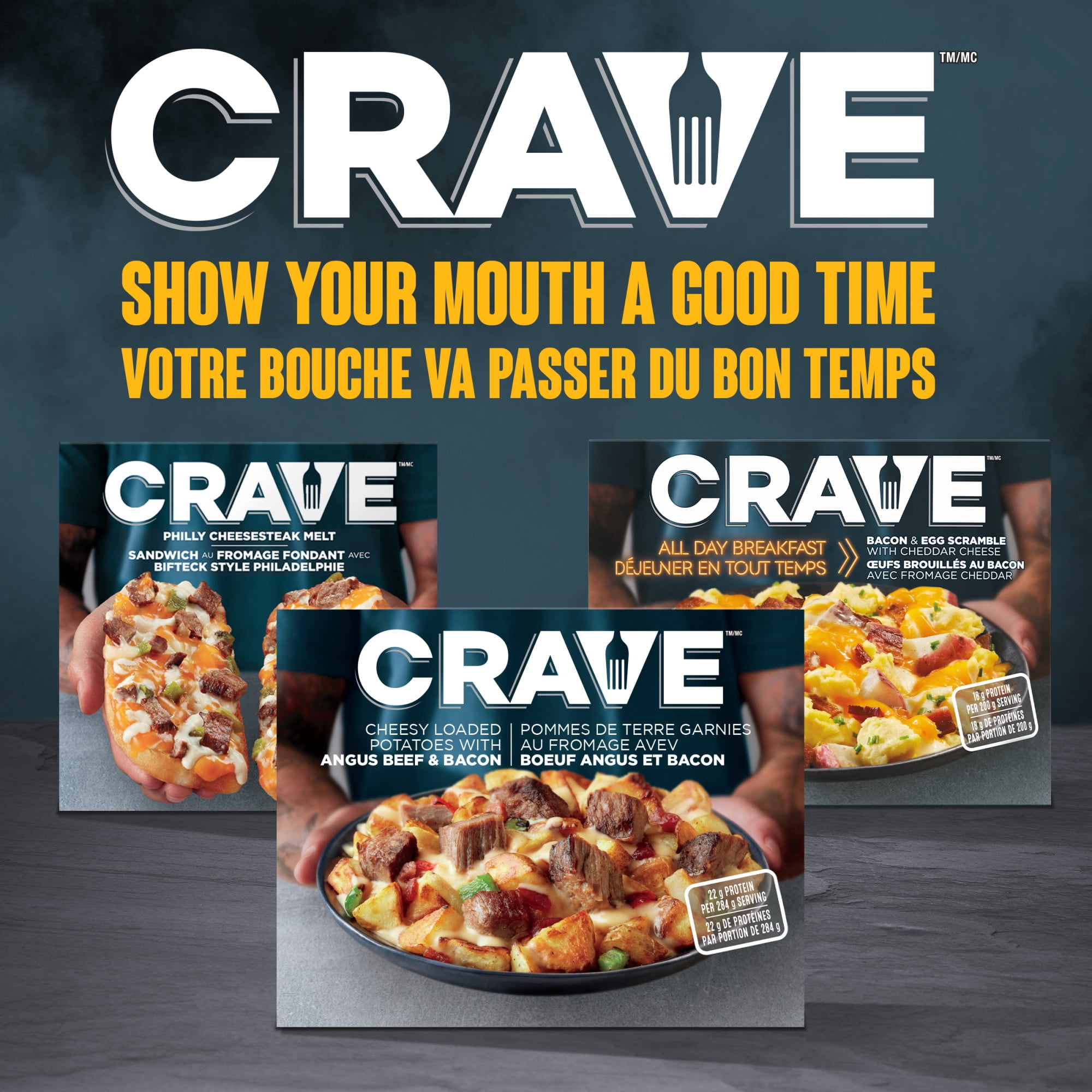CRAVE Cheesy Loaded Potatoes with Angus Beef Frozen Meal, 284 gr Box, 284g