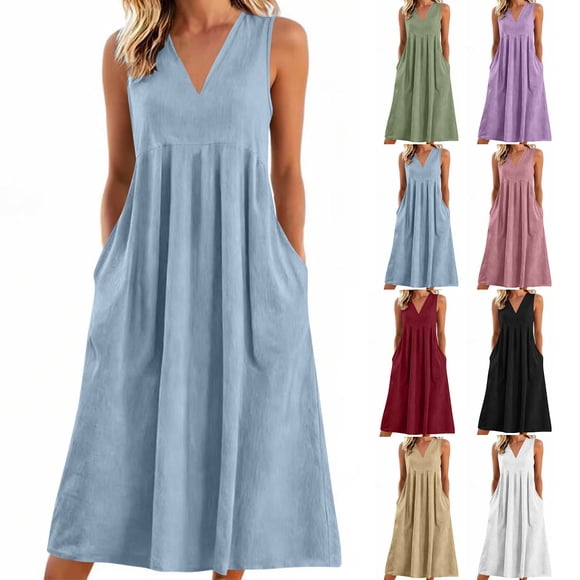 Sentmoon Boho Dress for Women Boho Sleeveless Sun Dresses Summer Solid Color Regular Fit Cute Dresses Streetwear for Everyday Casual Wear XXL