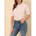 thumbnail image 5 of INSPIRE CHIC Women's Puff Shoulder Round Neck Collarless Ruffle Keyhole Back Blouse, 5 of 5
