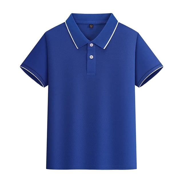 polos pour Garçons Polo Uni Chemises de Rugby pour Garçons à Manches Courtes 9-10 Ans. un Polo Bleu Vif à Manches Courtes avec un design Classique à Boutons, Présentant un Col à Revers Contrastant et une Bordure Blanche le Long des Manches et du Col. Fabriqué en Tissu Léger et Respirant, Idéal pour les Hauts pour Garçons, polos pour Enfants, Tenue Décontractée, École Ou Activités de Plein Air.