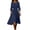 #0065-Dark Blue, variant on Ailaofu Women's Solid Color V-Neck Long Sleeve Cotton Linen Maxi Dress - Casual Loose Fit Dress for Spring Summer Daily Wear & Weekend