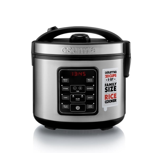 Gourmia Rice Cooker 5 Qt (10 Cup Cooked, 5 Cup Uncooked) with Digital Controls and 10 Cooking Functions, Stainless Steel