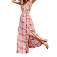 thumbnail image 2 of FOCUSNORM Women Sexy Backless Slit Dress Tie-dye Pattern Deep V-neck Sleeveless, 2 of 8