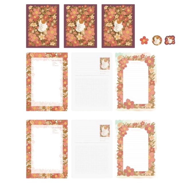 Stationary Writing Paper with Envelopes, Floral Stationery Set with Lined Letter Kitty