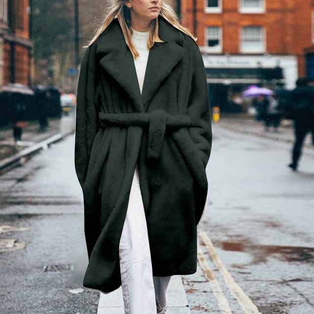 LOVZFMLL Jackets for Women Plus Size Faux Coat Warm Furry Faux Mid-length Suit Collar Loose Overcoat Coat