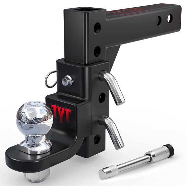 TYT Adjustable Trailer Hitch Ball Mount, 2" Towing Ball 7500 LBS, 9-1/2" Drop and 8-1/4" Rise, Fits 2-in Receiver with 2 Pin&Clips and 5/8" Premium Pin Lock for Hea