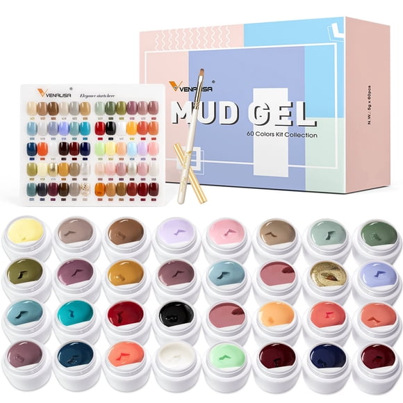 VENALISA 60 Colors Mud Gel Paint Nail Kit with Color Card Painting Drawing Nail Brush,Gel Nail Polish for Nails Art Whole Set Starter Manicure Nail A