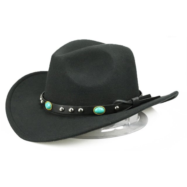 Jazz Cap Wide Brim Cowboy Style Rivet Roll Up Solid Color Fedora Hat Dress Up Accessory Hat