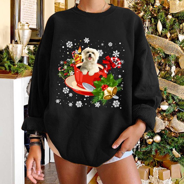 Hauts d'Hiver Chien de Noël Pull Impression Classique Sweat en Vrac
