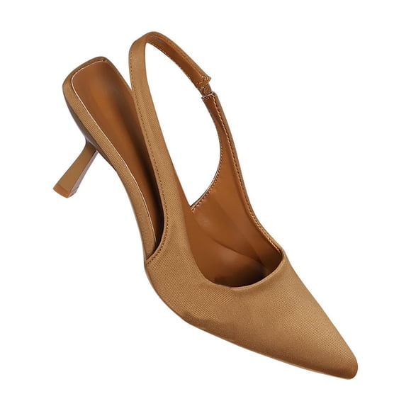 Women High Heeled Shoes Pointy Toe Chunky Heel PU Slingback Ankle Strap Sandals The New Summer Large Size Pointed Soft Leather Bag Head To Match Khaki