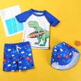 thumbnail image 2 of PMVFHDE Toddler Boys' 3-Piece Swimsuit Set - Short Sleeve Rash Guard + Elastic Waist Trunks & Swim Cap, Quick-Dry Breathable Sun Protection for Beach/Pool Blue-B,6-7 Years, 2 of 7