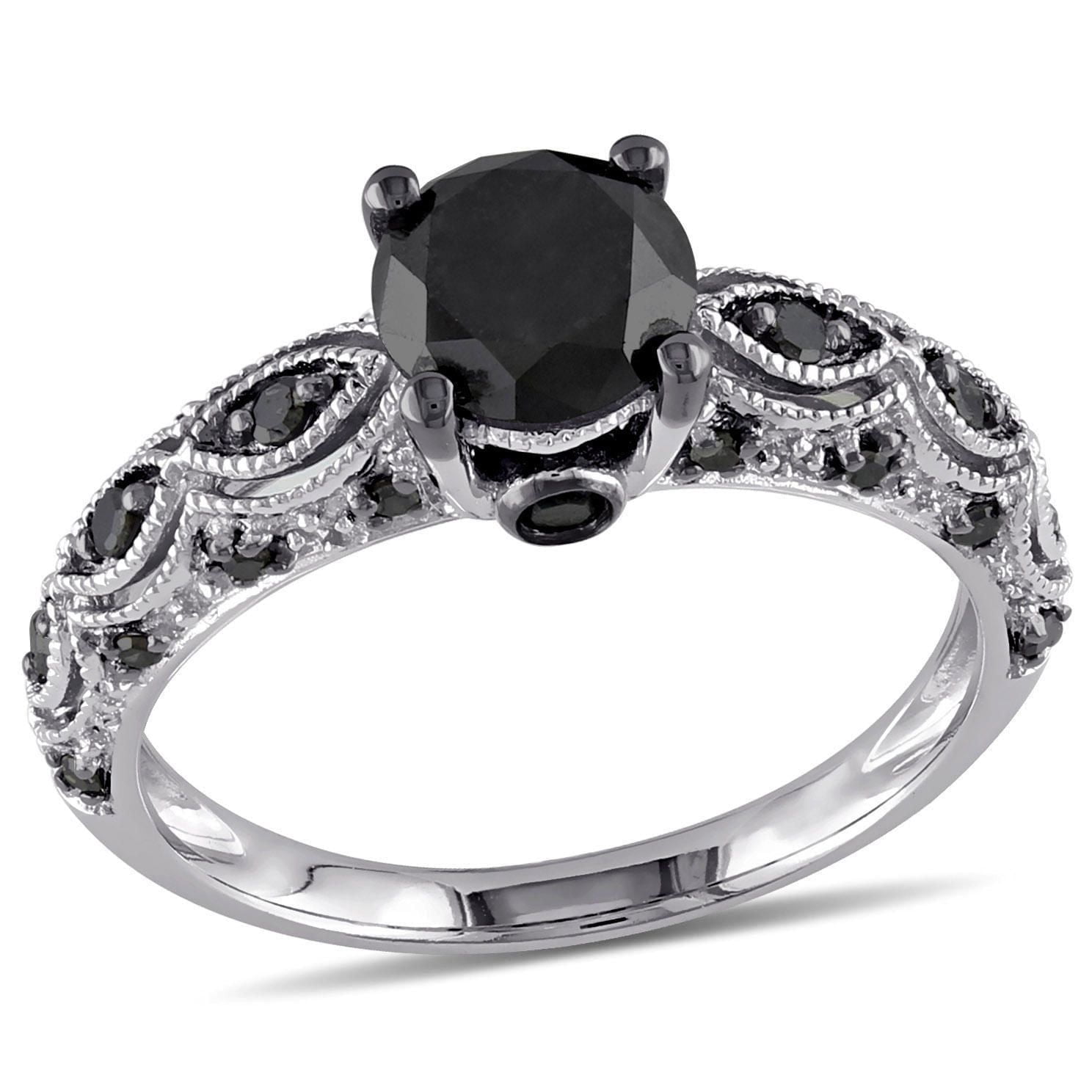 Bague de fiançailles Miabella avec diamants noirs 1,25 ct poids total en or blanc 10 k