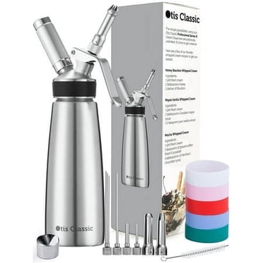 Whipped cream Dispenser Stainless Steel - Professional Whipped cream Maker - gourmet cream Whipper - Large 500ml 1 Pint canister - 3 Decorating Nozzles, 4 Injector Tips and 5 colored Silicone grips