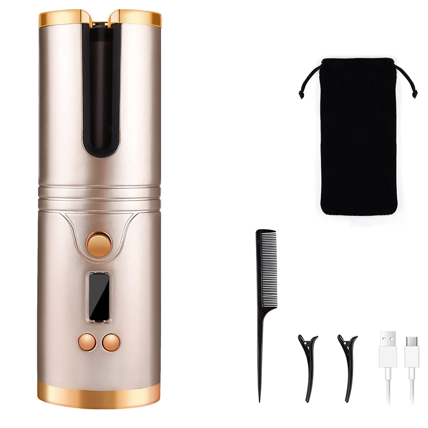 Hair Curler, Cordless Automatic Hair Curling Iron USB Rechargeable Portable Hair Curler Wand Fast Heating with Timer Setting and 6 Temperature Adjustable for Travel, Home Use